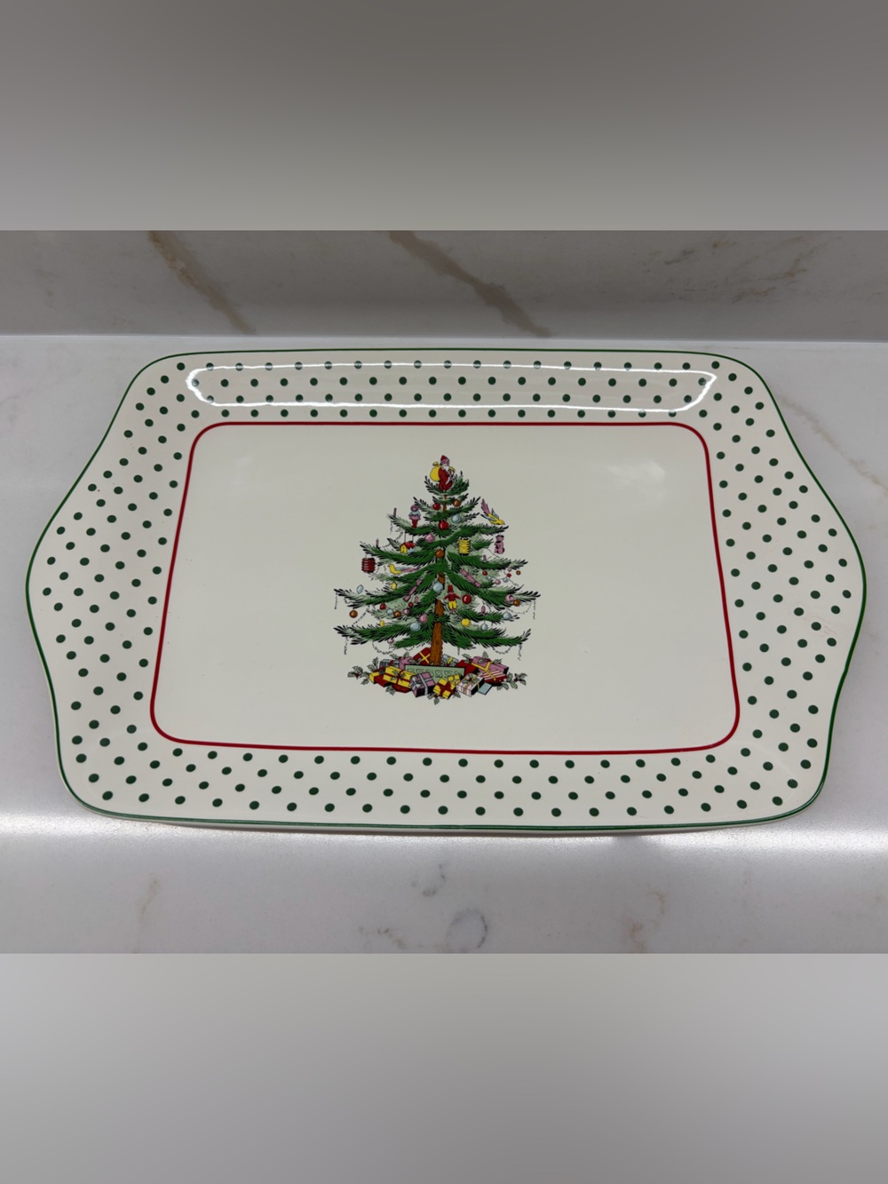 New Spode Christmas Tree Polka Dot 12-Inch Rectangular Dessert Tray